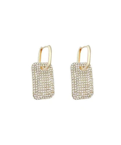 Hoop Earrings Square Stylish Gold Copper Zircon