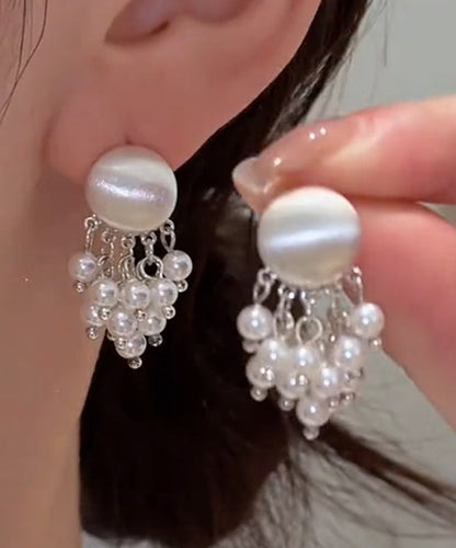 Overgild PearlTassel Metal Earrings Gold Stylish Drop