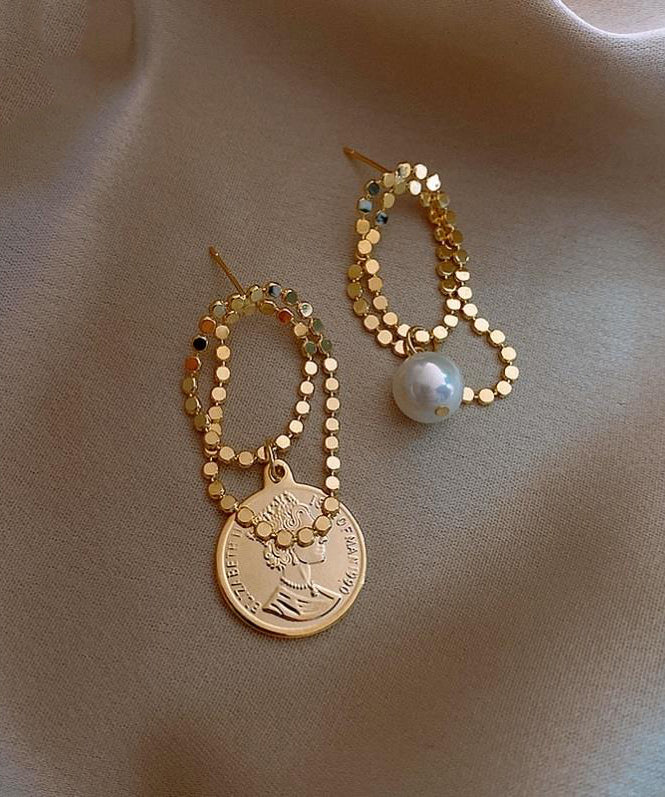 Asymmetrica Srerling Alloy Pearl Silver Hoop Stylish Gold