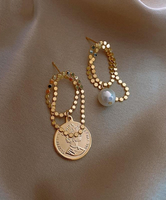 Asymmetrica Srerling Alloy Pearl Silver Hoop Stylish Gold