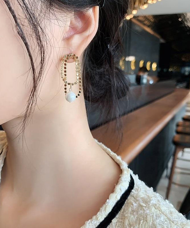 Asymmetrica Srerling Alloy Pearl Silver Hoop Stylish Gold