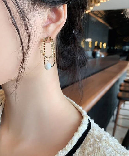 Asymmetrica Srerling Alloy Pearl Silver Hoop Stylish Gold