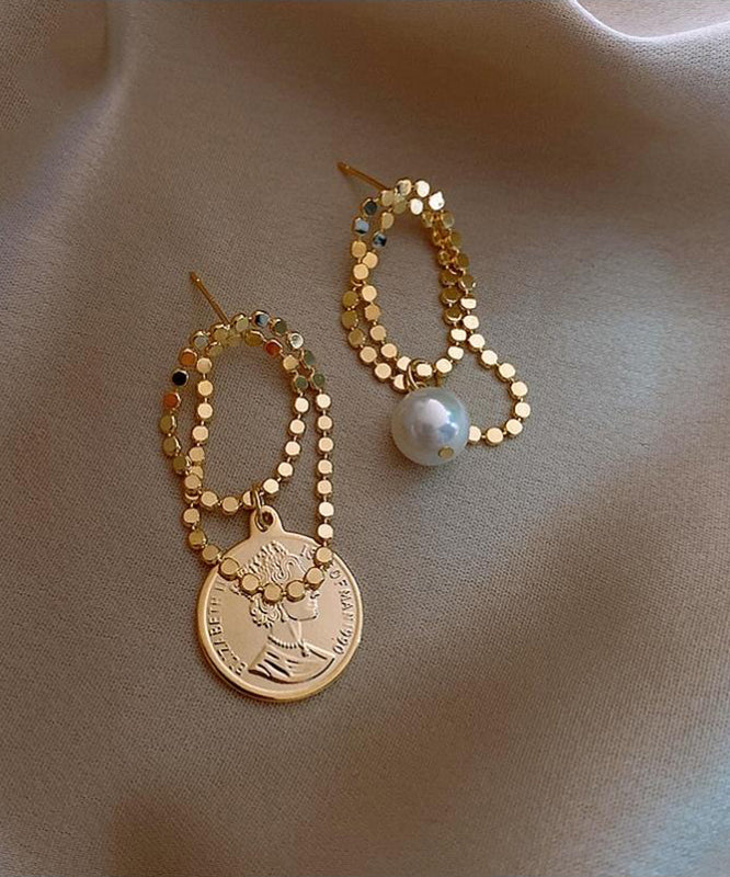 Asymmetrica Srerling Alloy Pearl Silver Hoop Stylish Gold