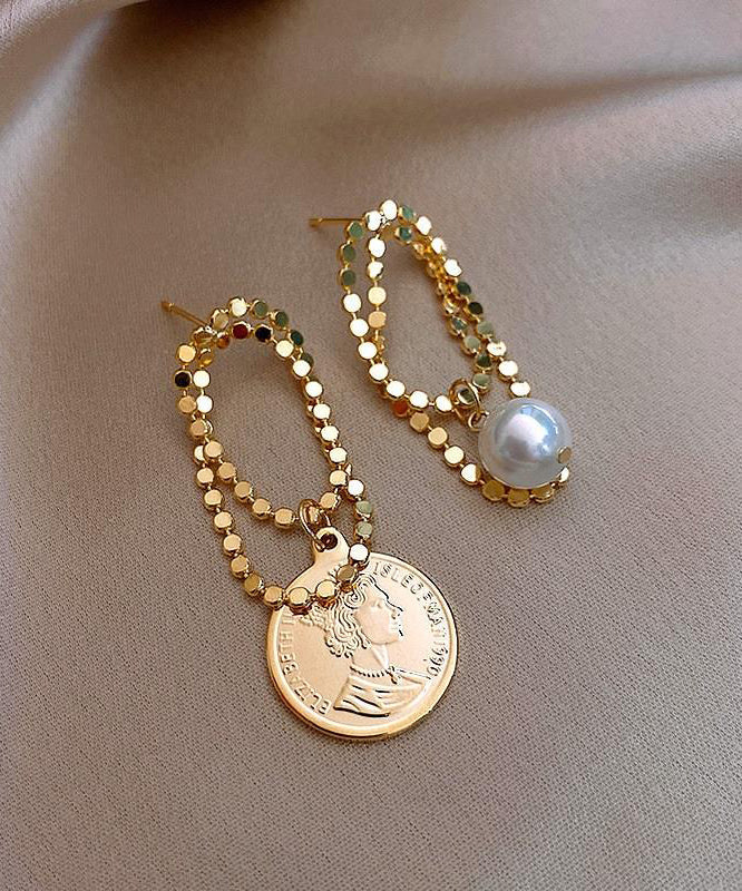 Asymmetrica Srerling Alloy Pearl Silver Hoop Stylish Gold