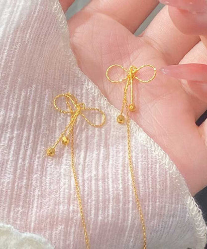 Gold Bow Sterling Drop Earrings Stylish Overgild Silver