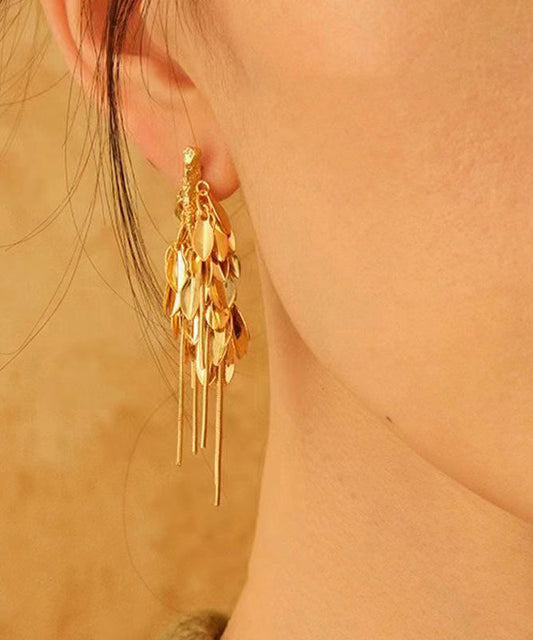 Stylish Gold Sterling Silver Overgild Ear Of Wheat Tassel Drop Earrings QQ061