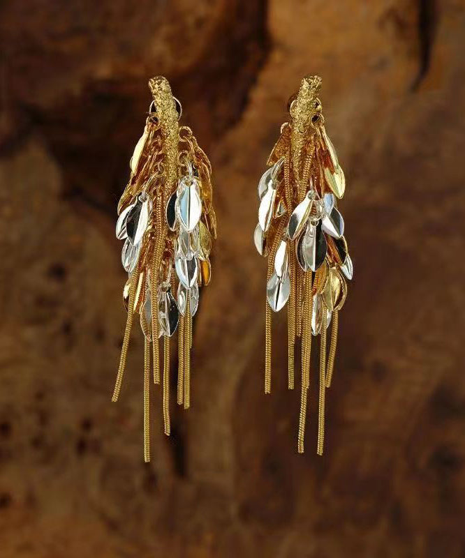 Stylish Gold Sterling Silver Overgild Ear Of Wheat Tassel Drop Earrings QQ061