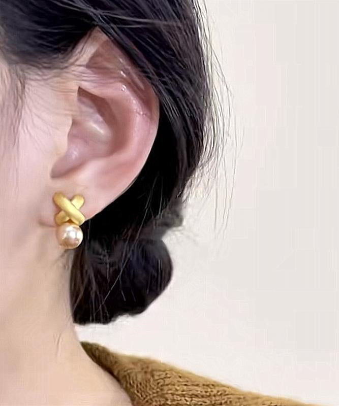 Stud Stylish Pearl Silver Overgild Gold Earrings Sterling