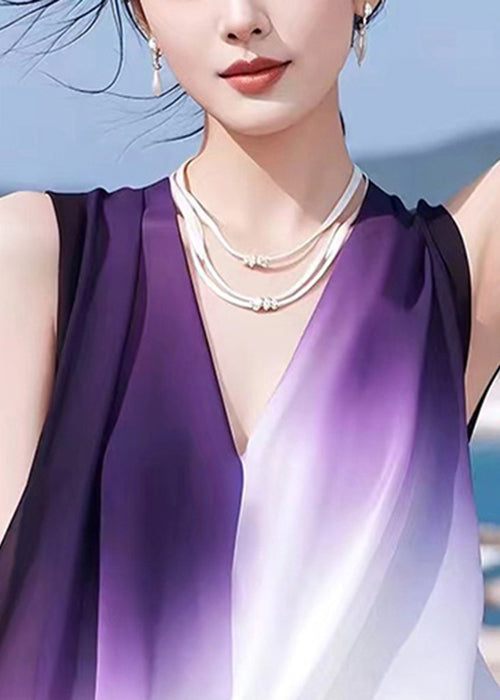 Sleeveless Neck V Gradient Tank Chiffon Stylish Patchwork Color