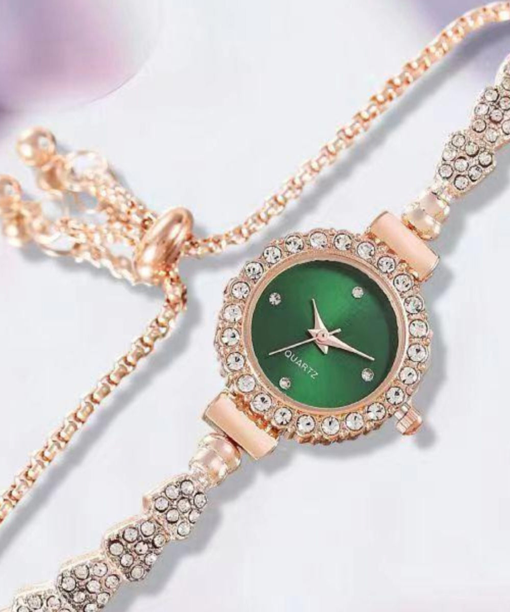 Stylish Green Alloy Zircon Watches Quartz Movement
