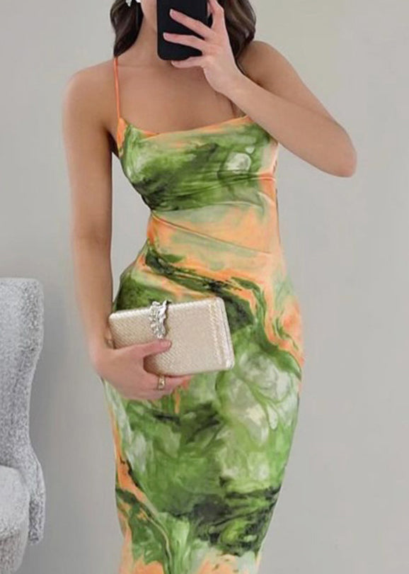 Print Summer Maxi Backless Dresses Stylish Up Lace Green