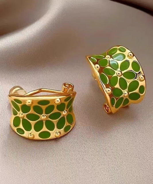 Stylish Green Floral Copper Hoop C-Shaped Earrings
