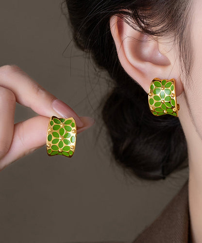 Stylish Green Floral Copper Hoop C-Shaped Earrings