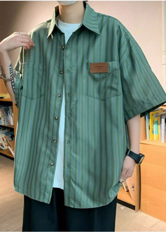 Stylish Cotton Striped Half Oversized Sleeve Apparel Green Men