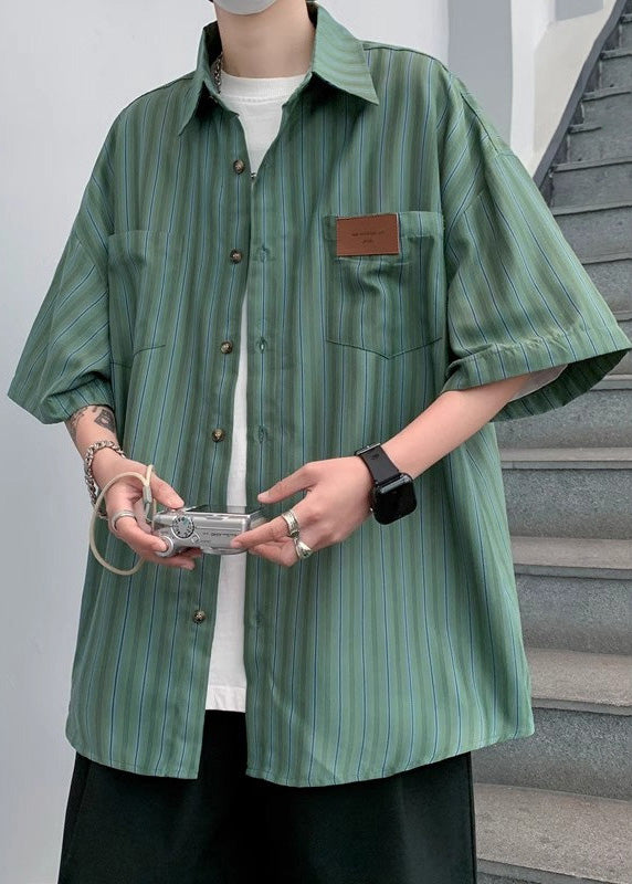 Stylish Cotton Striped Half Oversized Sleeve Apparel Green Men