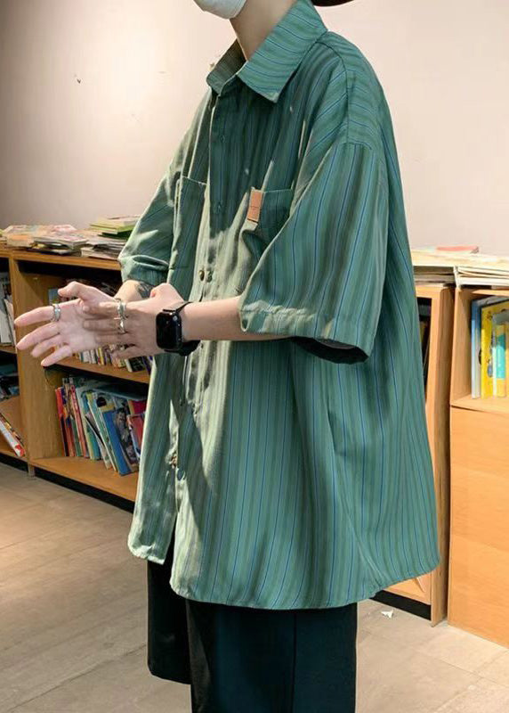 Stylish Cotton Striped Half Oversized Sleeve Apparel Green Men