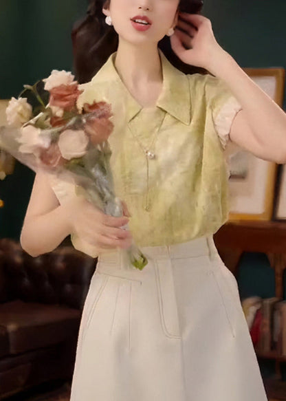 Shirt Collar Summer Patchwork Pan Stylish Peter Green Cotton