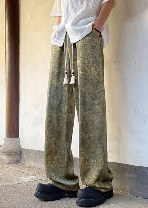 Elastic Summer Green Men Pants Print Silk Waist Stylish