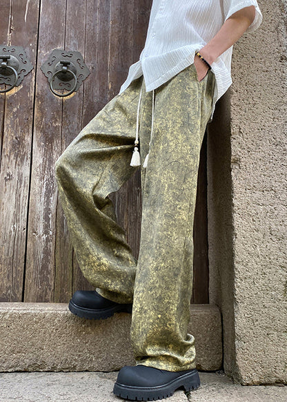 Elastic Summer Green Men Pants Print Silk Waist Stylish