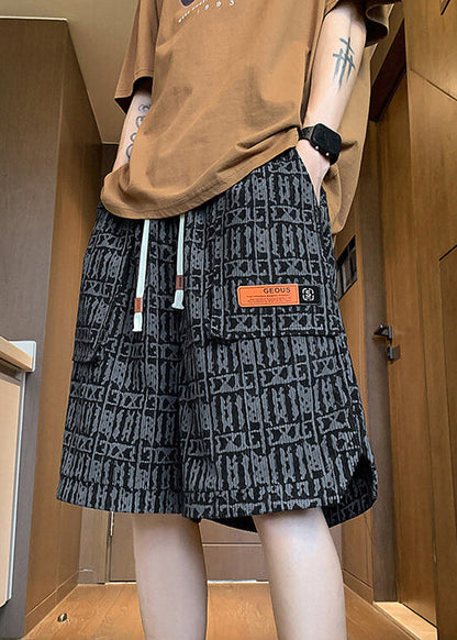 Print Shorts Waist Pockets Men Cotton Elastic Green Stylish