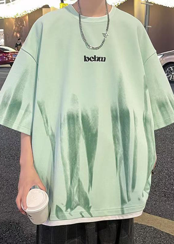 Shirts Mens Green Patchwork Tie Cotton Half Sleeve Stylish T Dye