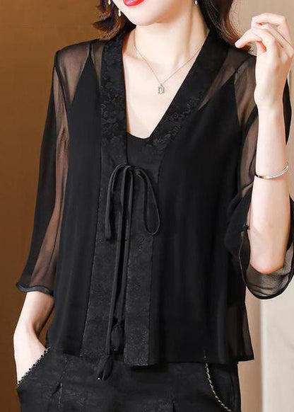 Print UPF Half Waist Green V Coat Tulle Tie 50+ Neck Stylish