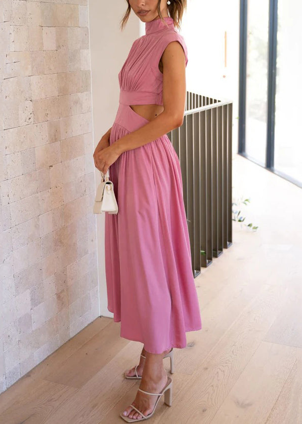 Green Cotton Stylish Long Dresses Summer Pockets Wrinkled