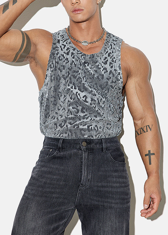 Sleeveless Cozy Stylish Velour Leopard Grey Mens Tank Silk