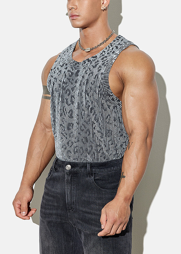 Sleeveless Cozy Stylish Velour Leopard Grey Mens Tank Silk