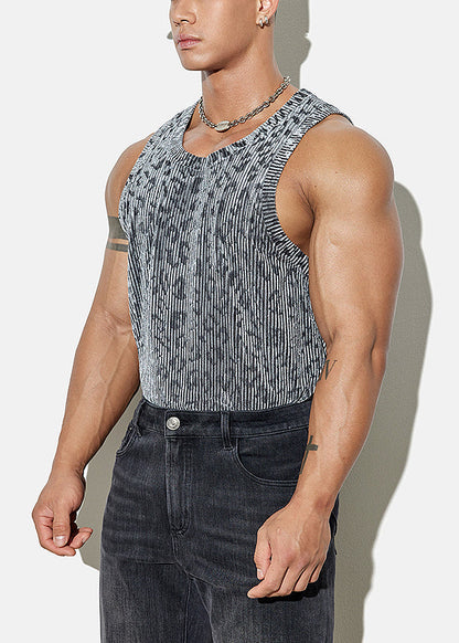 Sleeveless Cozy Stylish Velour Leopard Grey Mens Tank Silk