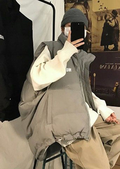 Stylish Grey Oversized Drawstring Fine Cotton Filled Men Witner Vests TK021