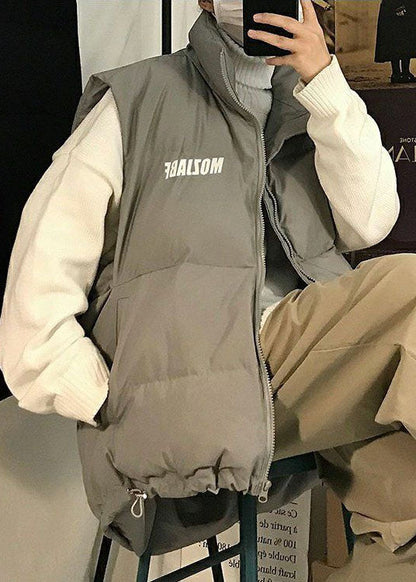 Stylish Grey Oversized Drawstring Fine Cotton Filled Men Witner Vests TK021