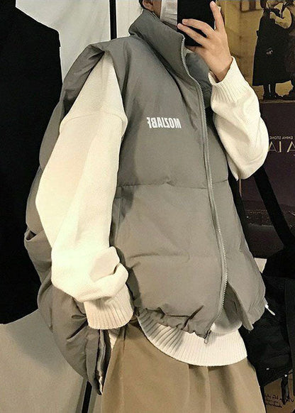 Stylish Grey Oversized Drawstring Fine Cotton Filled Men Witner Vests TK021