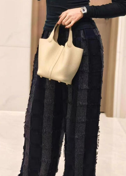 Cotton Pants Striped Tasseled Fall Stylish Grey