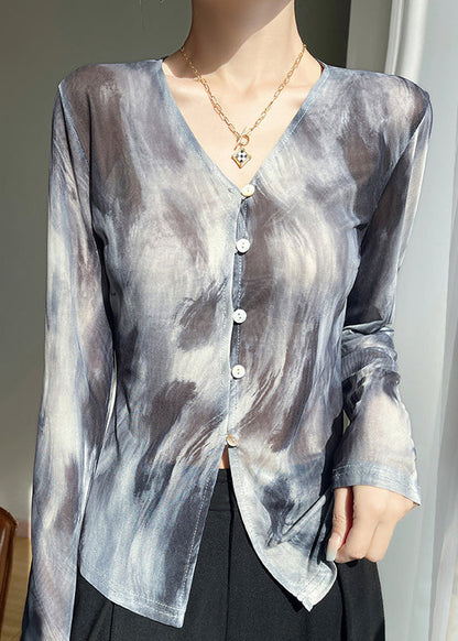 Shirt Tulle Fall Print Grey V Neck T Stylish