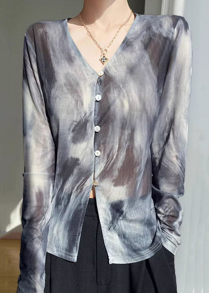 Shirt Tulle Fall Print Grey V Neck T Stylish