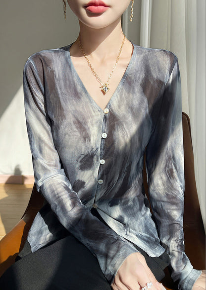 Shirt Tulle Fall Print Grey V Neck T Stylish