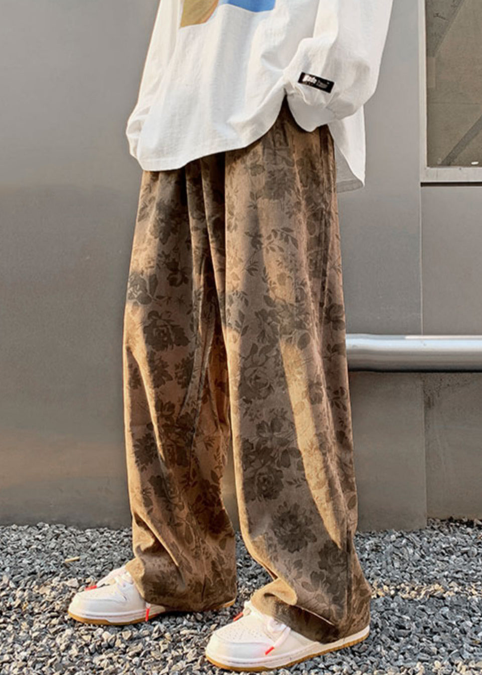 Stylish Print Waist Corduroy Pants Mens Khaki Elastic