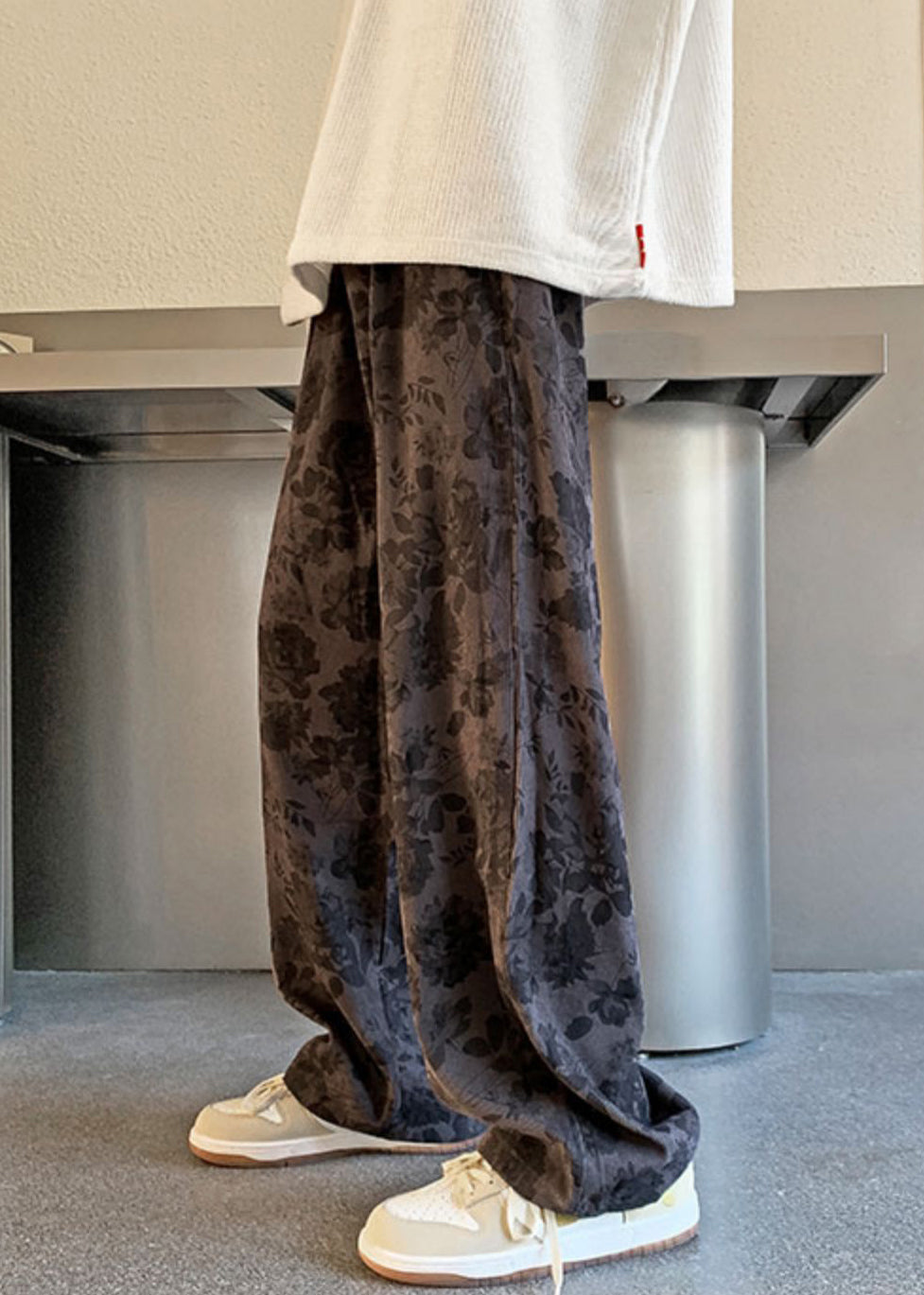 Stylish Print Waist Corduroy Pants Mens Khaki Elastic