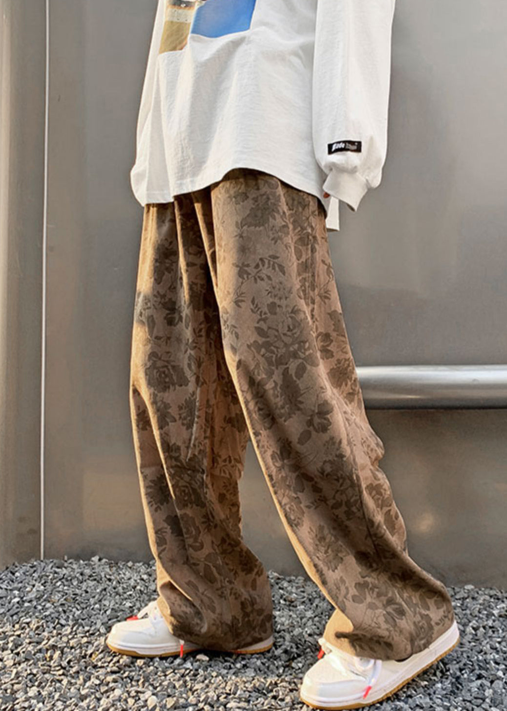 Stylish Print Waist Corduroy Pants Mens Khaki Elastic