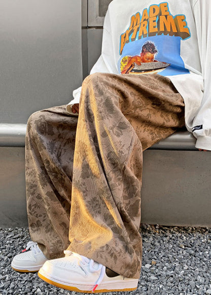 Stylish Print Waist Corduroy Pants Mens Khaki Elastic