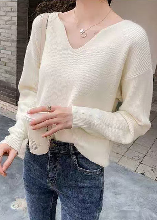 Stylish Khaki V Neck Solid Knit Sweater Spring TF002
