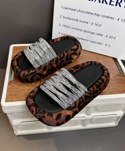 Zircon Peep Platform Slide Leopard Toe Stylish Sandals
