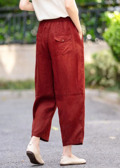 Linen Elastic Waist Stylish Pockets Summer Pants Mulberry Harem