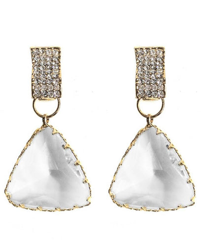 Stylish Nude Sterling Silver Ovetgild Inlaid Zircon Triangle Crystal Drop Earrings GH1081