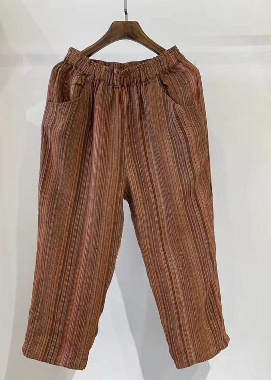 Orange Stylish Oversized Pants Harem Summer Linen Striped