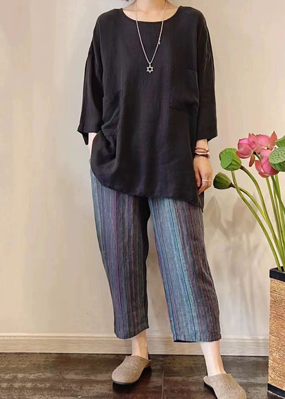 Orange Stylish Oversized Pants Harem Summer Linen Striped