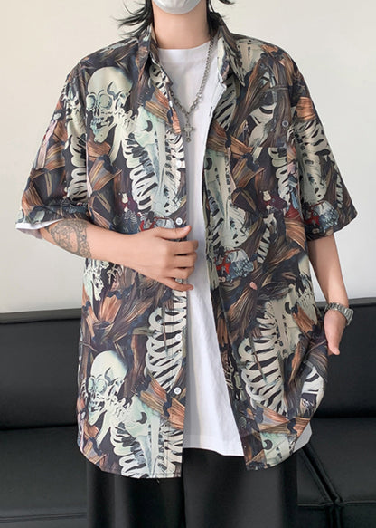 Pan Mens Shirts Stylish Collar Pockets Half Peter Cotton Print