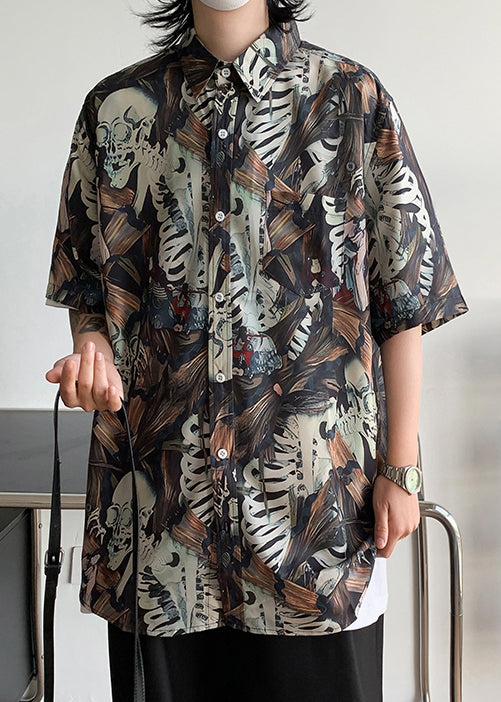 Pan Mens Shirts Stylish Collar Pockets Half Peter Cotton Print