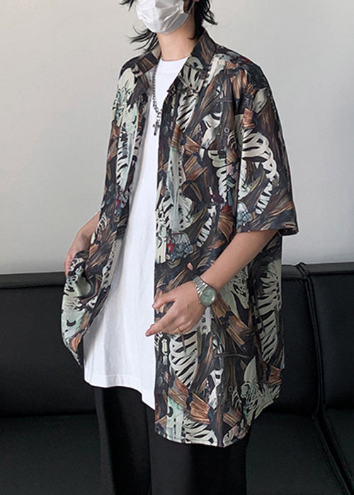 Pan Mens Shirts Stylish Collar Pockets Half Peter Cotton Print